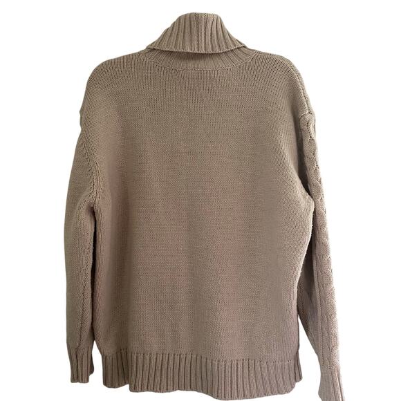 Chunky Knit Cable Sweater Turtleneck Light Tan Free Assembly Womens Size Large - Picture 2 of 7